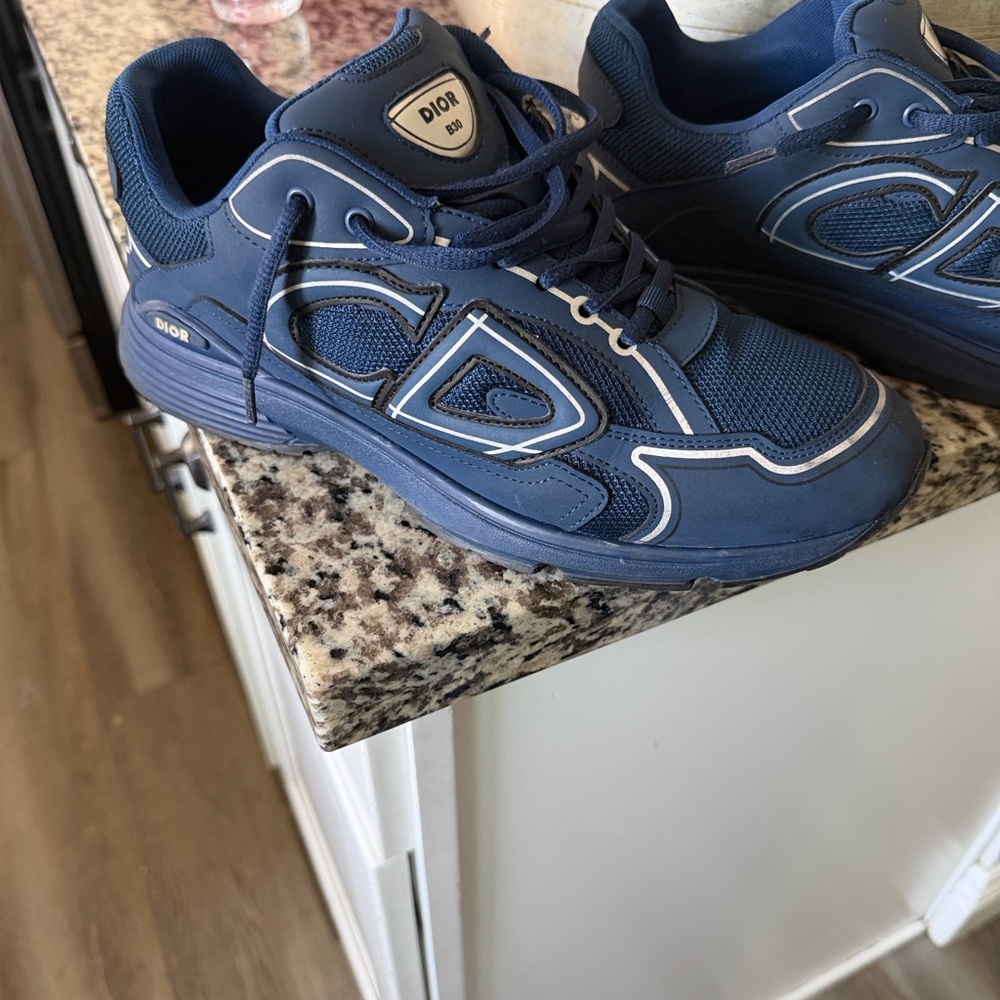 Dior Men’s Navy Blue Mesh & Leather Sneakers - Picture 2 of 9